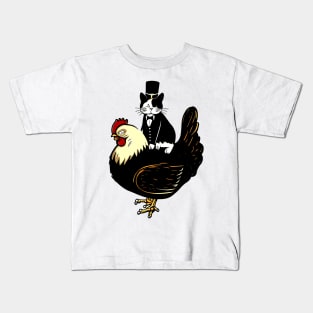 Tuxedo Cat on a Chicken Funny Kids T-Shirt